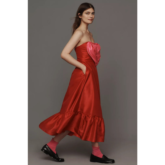 Anthropologie HUTCH Strapless Heart Maxi Dress in Red Pink Size US 6 NWT $218 - Picture 4 of 6